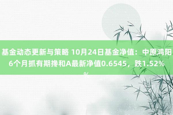 基金动态更新与策略 10月24日基金净值：中原鸿阳6个月抓有期搀和A最新净值0.6545，跌1.52%