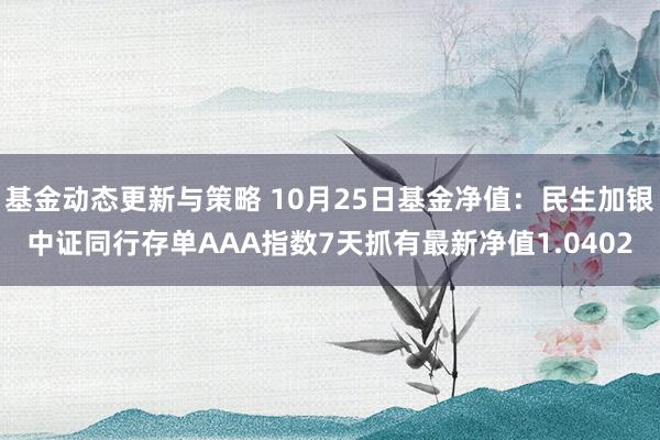 基金动态更新与策略 10月25日基金净值：民生加银中证同行存单AAA指数7天抓有最新净值1.0402