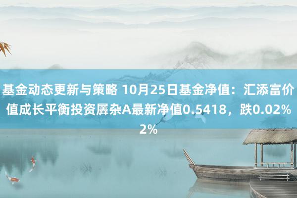 基金动态更新与策略 10月25日基金净值：汇添富价值成长平衡投资羼杂A最新净值0.5418，跌0.02%