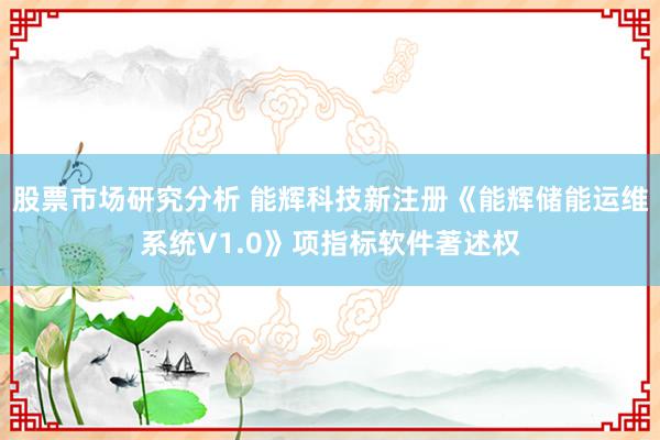 股票市场研究分析 能辉科技新注册《能辉储能运维系统V1.0》项指标软件著述权