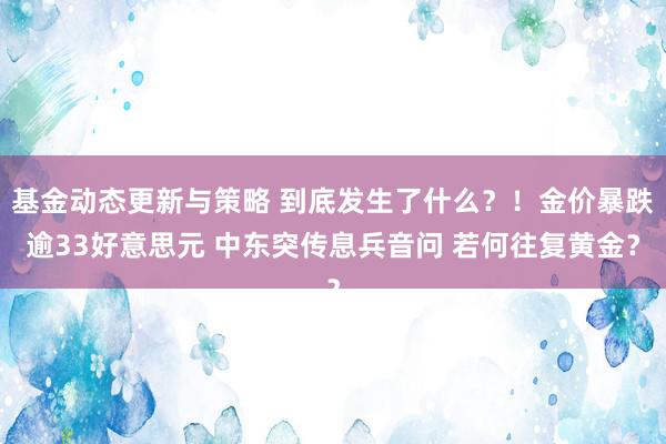 基金动态更新与策略 到底发生了什么？！金价暴跌逾33好意思元 中东突传息兵音问 若何往复黄金？