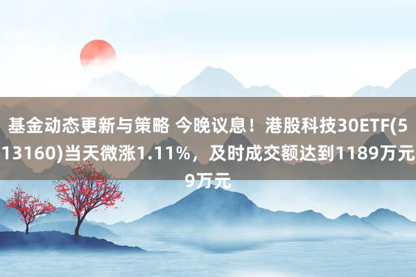 基金动态更新与策略 今晚议息！港股科技30ETF(513160)当天微涨1.11%，及时成交额达到1189万元