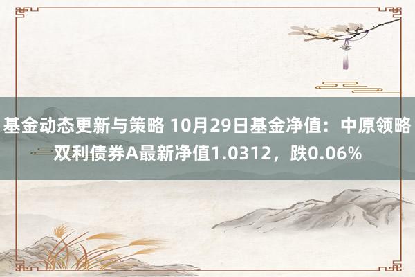 基金动态更新与策略 10月29日基金净值：中原领略双利债券A最新净值1.0312，跌0.06%