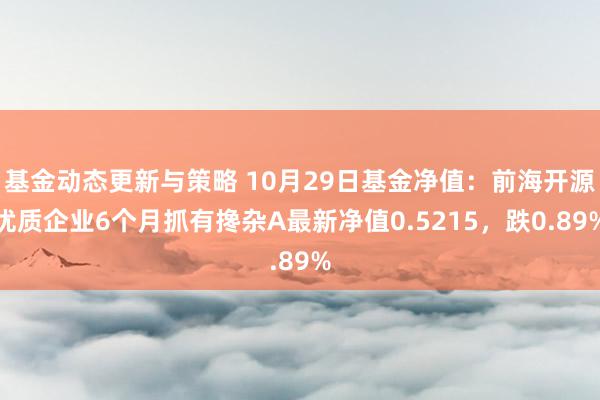 基金动态更新与策略 10月29日基金净值：前海开源优质企业6个月抓有搀杂A最新净值0.5215，跌0.89%