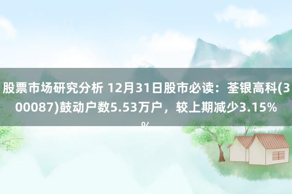 股票市场研究分析 12月31日股市必读：荃银高科(300087)鼓动户数5.53万户，较上期减少3.15%