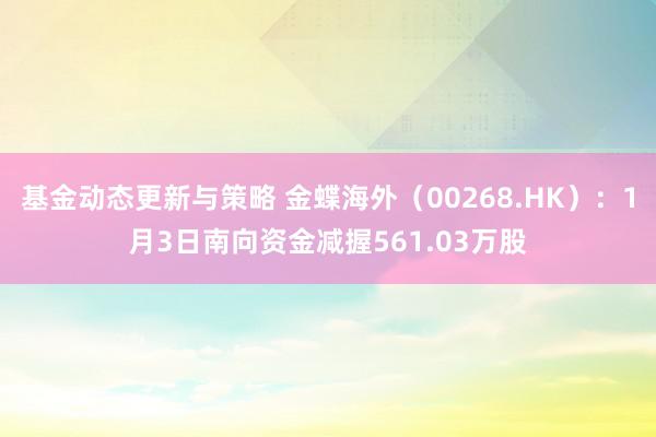 基金动态更新与策略 金蝶海外（00268.HK）：1月3日南向资金减握561.03万股