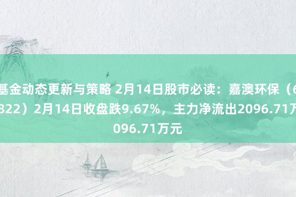 基金动态更新与策略 2月14日股市必读：嘉澳环保（603822）2月14日收盘跌9.67%，主力净流出2096.71万元